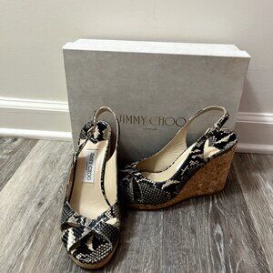 NEW Beautiful Jimmy Choo Amely Snake Print Sling back Wedge in Size 42